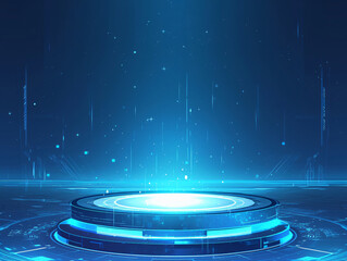 Poster - Abstract digital illustration of a glowing blue circular platform surrounded by a starry background for graphic resources.