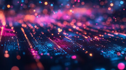 A computer chip is shown in a bright orange and blue color