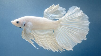 Poster - Elegant White Betta Fish in Clear Water Background