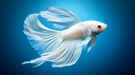 Poster - Graceful White Betta Fish Swimming in Blue Water