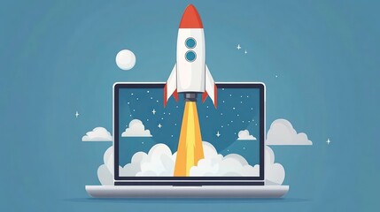 Aufkleber - A rocket launching from a laptop, symbolizing innovation and technology.