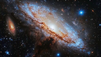 Poster - A stunning view of a spiral galaxy surrounded by stars in the vast universe.