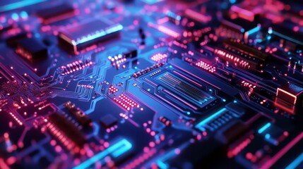 Poster - Close-up view of a futuristic circuit board with glowing elements and intricate designs.