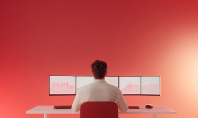 Poster - Focused Crypto Investor Analyzing Market Trends on Multiple Screens in Modern Office
