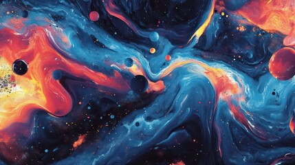 Poster - Abstract cosmic scene with swirling colors and celestial bodies.