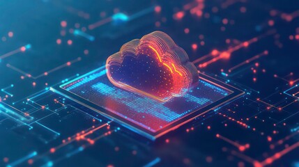 Leinwandbilder - A digital cloud symbol on a circuit board, representing cloud computing and technology.