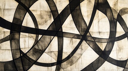 Poster - Abstract Black Linear Art on Cream Background