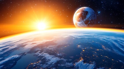 Wall Mural - earthrise from space light gradient background with room for typography