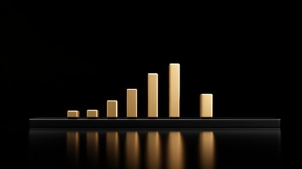 Fototapete - Elegant Golden Bar Chart on Black Background