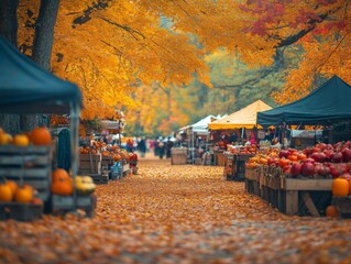 Wall Mural - Vibrant Autumn Festival with Fall Foliage – Perfect for Thanksgiving and Halloween Celebrations