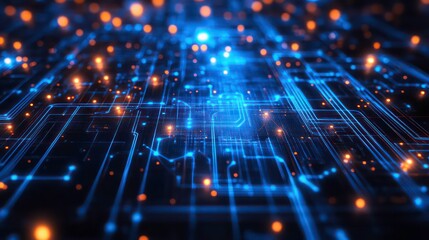 Aufkleber - Abstract representation of a digital circuit with glowing connections and nodes.