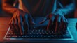 © Business Pics - Man hands typing on computer keyboard closeup panoramic banner, businessman or student using laptop at home, online learning, internet marketing, working from home, office workplace, freelance concep