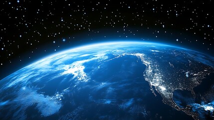 Wall Mural - earth from space with stars light gradient background with room for typography
