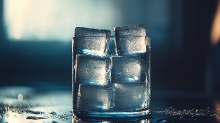 Poster - Clear Glass with Ice Cubes on a Table