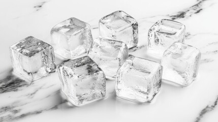 Poster - Clear Ice Cubes on Marble Surface