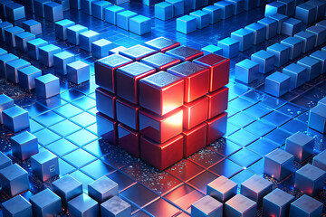 abstract 3d cubes. cube, 3d, business, box, block, concept, cubes, red, puzzle, design, construction, group, render, different, building, illustration, success, object, team, reflection, technology, s