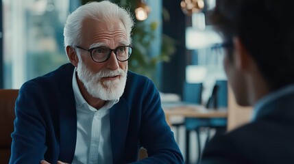 Poster - Two individuals engaged in a serious conversation in a modern office setting.