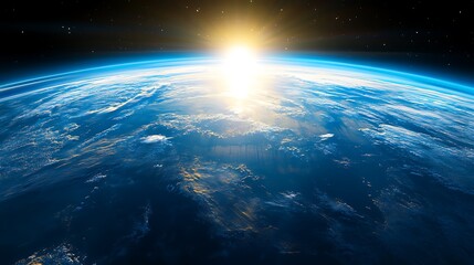 Wall Mural - earth from space with sunrise minimalist white background with space for text