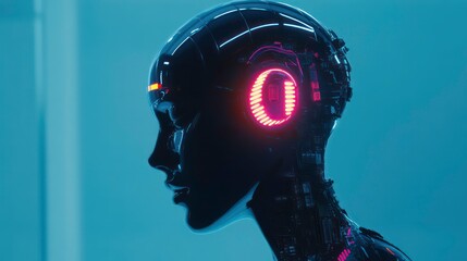 Aufkleber - A futuristic robotic head with glowing elements, showcasing advanced technology and design.