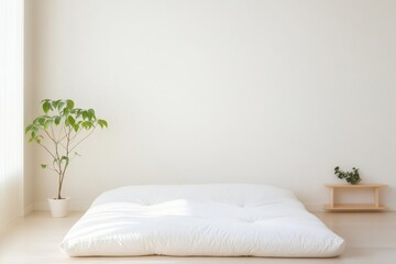 Poster - Minimalist Japanese Futon Bedroom Sustainable Simplicity and Neutral Tones for Earth Day and World Environment Day