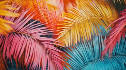 Aufkleber - The summer background, the colorful tropical leaves, the artistic palm tree wallpaper, the colorful tropical leaves of the season