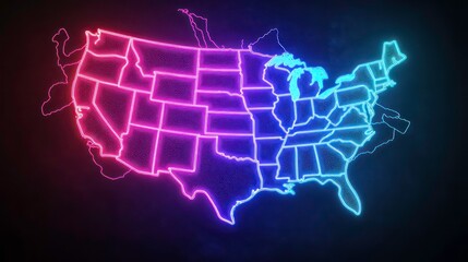 Leinwandbilder - Neon outline of the United States map with states highlighted in gradient colors.