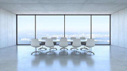 Poster - Modern Office Meeting Room with City View Soft Pastel Background for Graphic Design Templates