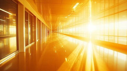 Poster - Modern Office Corridor With Bright Sunlight Blank Background with Copy Space for Design Projects