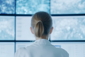 Poster - Female Scientist Analyzing Data in High-Tech Lab - Perfect for Halloween & New Years