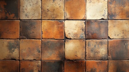 Wall Mural - Retro brown tile texture with a rusty Italian design creates a captivating background. This tile texture offers a spacious area for your message or photo, enhancing visual appeal.