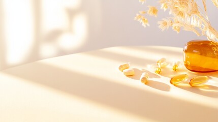 Aufkleber - Warm Wellness-Themed Table Setting with Golden Pills for Thanksgiving and New Years