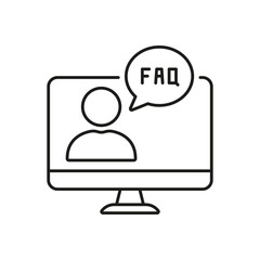 Aufkleber - FAQ Sign In Speech Bubble on Desktop Computer Screen Line Icon. Online Customer Support. Assistance and Remote Help Outline Symbol. Editable Stroke. Isolated Vector Illustration
