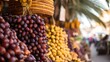 © Mehemmed - Fresh summer fruit, including date palms, displayed in a vibrant market stall. The photo captures the essence of summer fruit and date palms with ample copy space for your text.