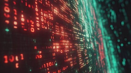 Binary code represented by ones and zeros on a digital screen, technology, computer, coding, programming .