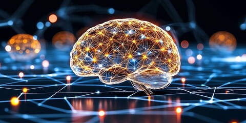 Poster - Artificial Intelligence Brain Network Subtle Blur Background with Space for Custom Text