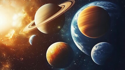 Wall Mural - planets in space light gradient background with room for typography