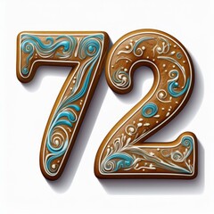 Decorated cookie, number 72, image for birthday or anniversary celebration