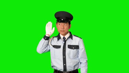 Poster - 聞き耳を立てる男性警備員　クロマキー合成用グリーンバック動画