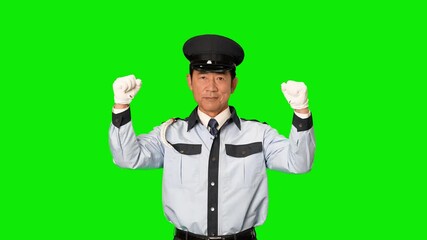 Poster - ガッツポーズする男性警備員　クロマキー合成用グリーンバック動画