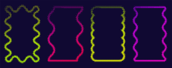 Poster - Pixel pattern texture wavy frame. Bitmap dotted retro abstract Y2K border. Vector dither squiggle geometric elements. Neon grainy glitch shapes.