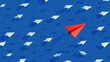 © Johannes - Red paper plane leading among a white planes on blue background. Business competition and Leadership concept