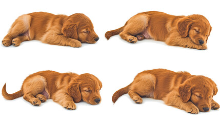 Poster - four adorable golden retriever puppies resting peacefully together generative ai