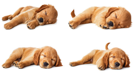 Poster - collection of adorable golden retriever puppies sleeping soundly generative ai