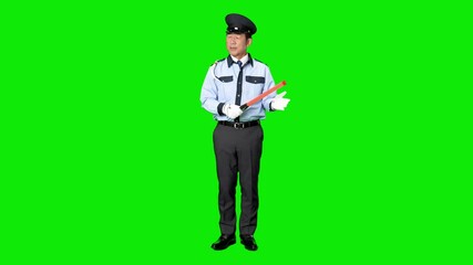 Leinwandbilder - 交通整理する男性警備員　クロマキー合成用グリーンバック動画