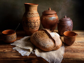 Wall Mural - traditional bread and a jug