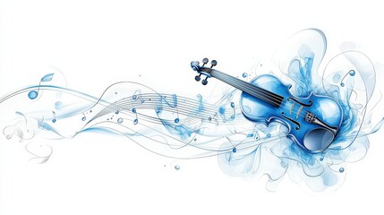 Poster - Beautiful abstract of blue violin scrolls surrounded by music lines, all on a white backdrop for an elegant finish