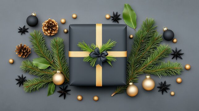 New Year's card in classic gold, featuring luxury elements, fine details, and festive decorations on a refined backdrop