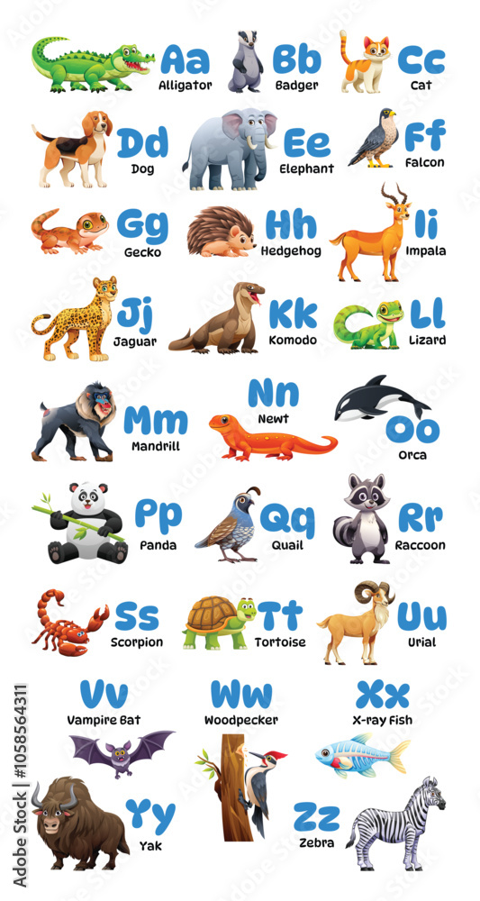 Cute animal alphabet for kids, each letter with animal like alligator ...