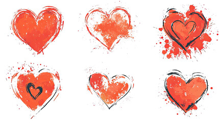Poster - Hand Drawn Various Heart Shapes Set on a Transparent Background Generative AI