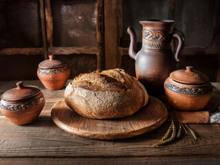 Wall Mural - traditional bread and a jug